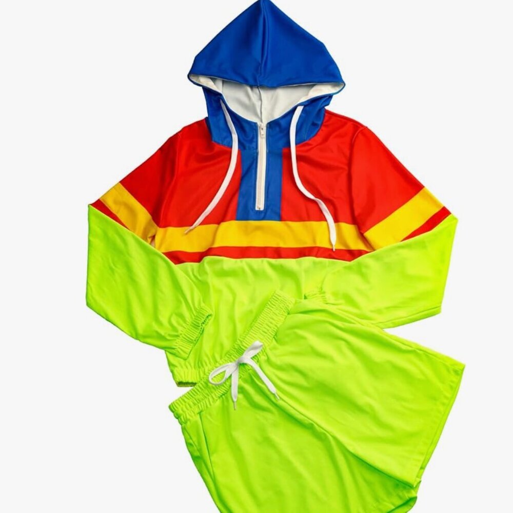VOIKERDR 2 Piece Tracksuit, Lightweight Windbreaker Pullover, Neon Green, L/XL